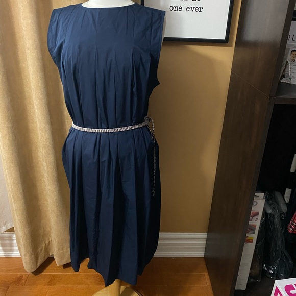 Women’s pleated front dress (Navy Blue) - Picture 2 of 4